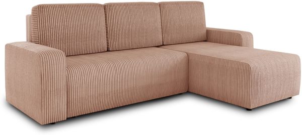 Ecksofa Roma L mit Schlaffunktion und Bettkasten - Cord Stoff - L-Form Couch, Polstersofa, Schlafsofa, Sofagarnitur - Ottomane Universal (Pink (Poso 052)) Bild 2