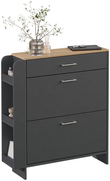 Schuhschrank Movino Anthrazit/Eiche 88.4 x 101.6 cm mit offenen und geschlossenen Fächern Vicco Bild 6
