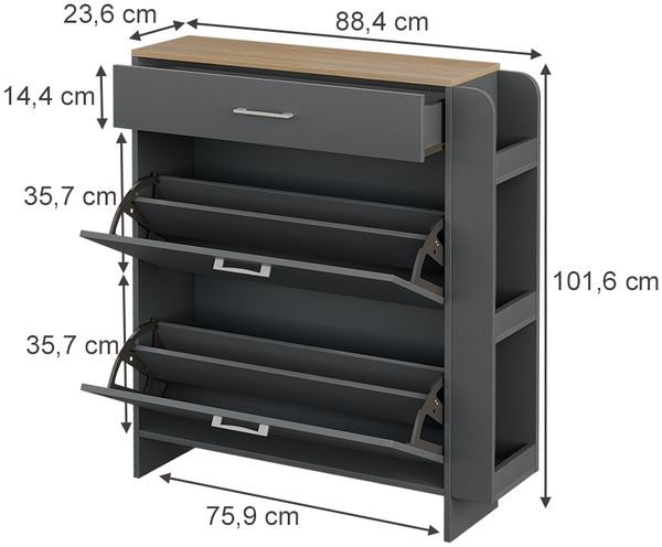 Schuhschrank Movino Anthrazit/Eiche 88.4 x 101.6 cm mit offenen und geschlossenen Fächern Vicco Bild 2