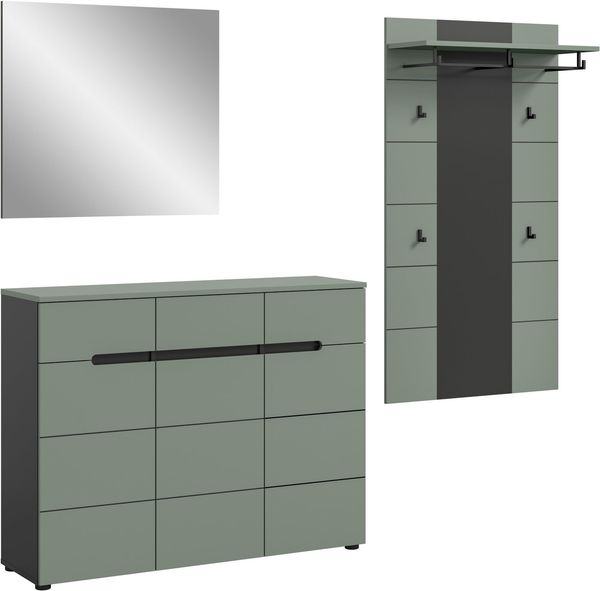 Home affaire Garderoben-Set REHAT, TOPSELLER!, 3-teilig, Breite 215 cm, individuell erweiterbar, (Set, 3-St, bestehend aus: Kommode, Spiegel und Garderobenpaneel), Garderobenkombination, Kombination, Set, Flurgarderobe, Diele