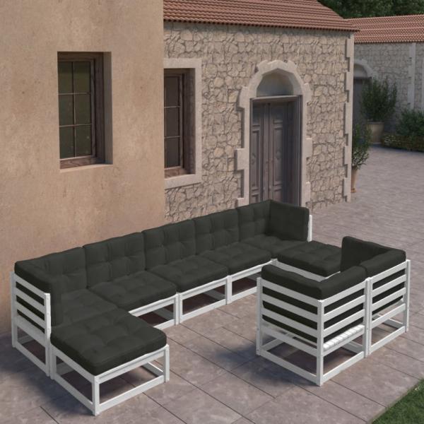 vidaXL 9-tlg. Garten-Lounge-Set mit Kissen Weiß Massivholz Kiefer 3077155