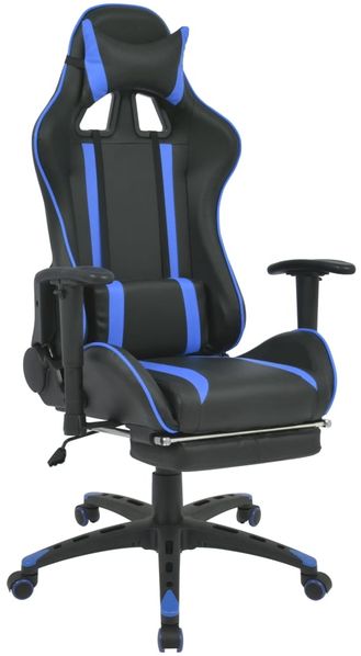 Neigbarer Racing-Bürostuhl, Drehstuhl, Schreibtischstuhl mit Fußstütze Blau