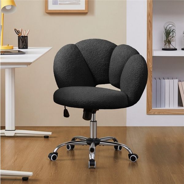 Yaheetech Drehstuhl mit Schaukelfunktion, Höhenverstellbar (45,5 - 56 cm), Bouclé-Gewebe, Schwarz