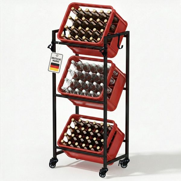 Roxlin Ablageregal Getränkekistenregal für 3/6 Kisten – Metallregal mit Ablage 300 kg, 03-tlg.