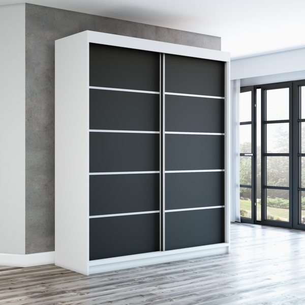 Schwebetrenschrank TREND 2-trig Schrank 180 cm (mit Spiegel) Farbe: Wei , schwarz Bild 1