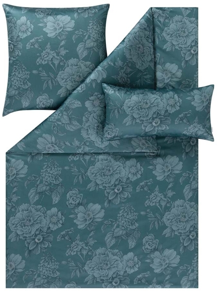 Estella Schweizer Premium Satin Bettwäsche 135x200 Anna blautanne Blüten Rosen 2176-581