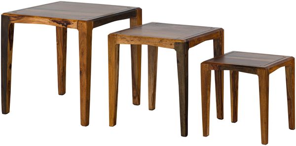 Beistelltisch 3er-Set Sheesham 50x50 / 40x40 / 31,5 x34 dunkelbraun lackiert ANCONA #251
