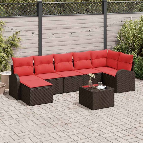 vidaXL Sofa Set mit Kissen 8 pcs Braun und Rot Poly-Rattan 3354813