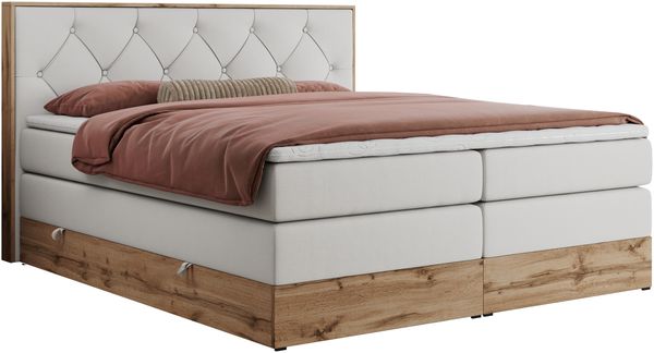 Boxspringbett VENETO KING, Doppelbett mit Multipocket-Matratze, Polsterbett mit Kopfstütze - 200 x 200 cm - Weiß Kunstleder - H3 Bild 4