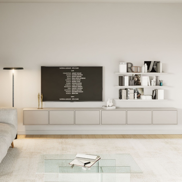 Selsey 'Framme' Hängendes TV-Board mit sechs Klappen 300 cm, Kaschmirgrau Bild 2