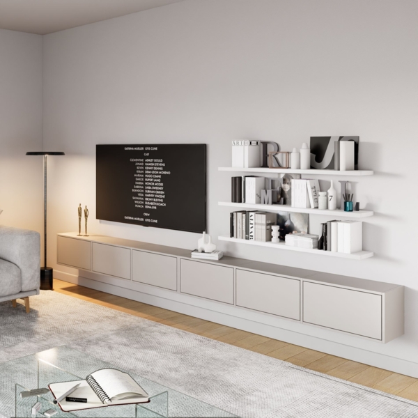 Selsey 'Framme' Hängendes TV-Board mit sechs Klappen 300 cm, Kaschmirgrau Bild 3