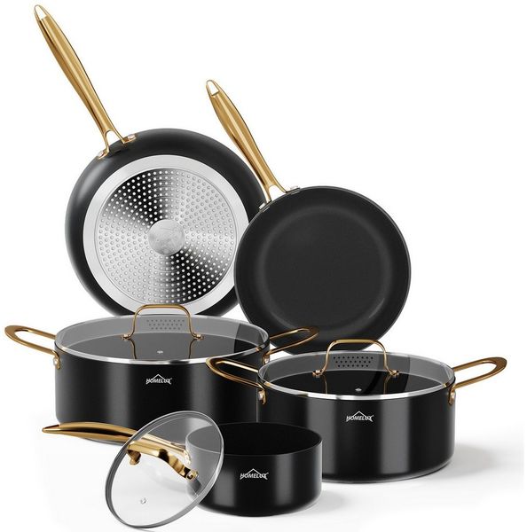HOMELUX Topf-Set Töpfe Set Induktions, Aluminiumguss Kochtopfset mit Deckel, Aluminium (Set, Töpfe Set mit Glasdeckel), Induktion