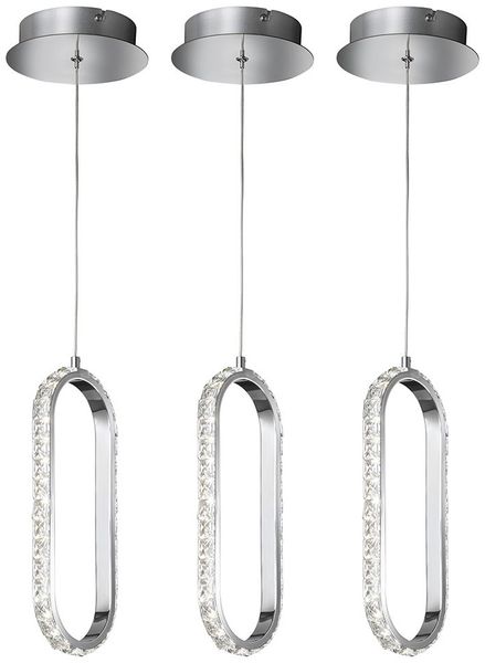 3er Set LED Hängeleuchte, Chrom, verstellbar, Dimmbar, H 150cm