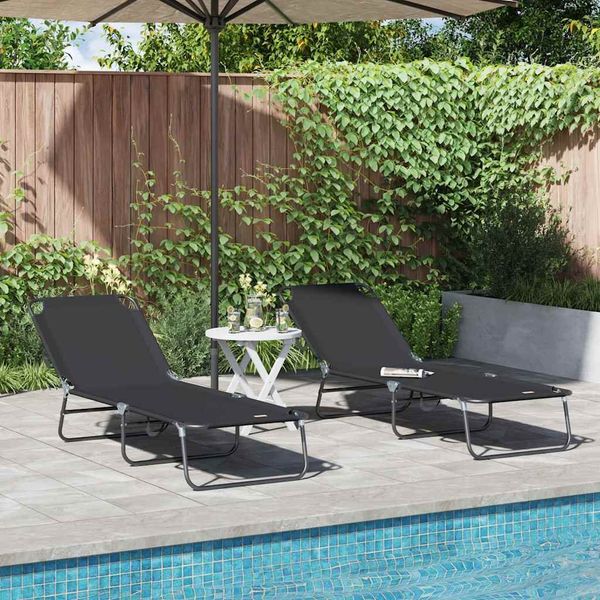 Klappbare Sonnenliege 2 pcs, Gartenliege Schwarz 188 x 57 x 86,5 cm