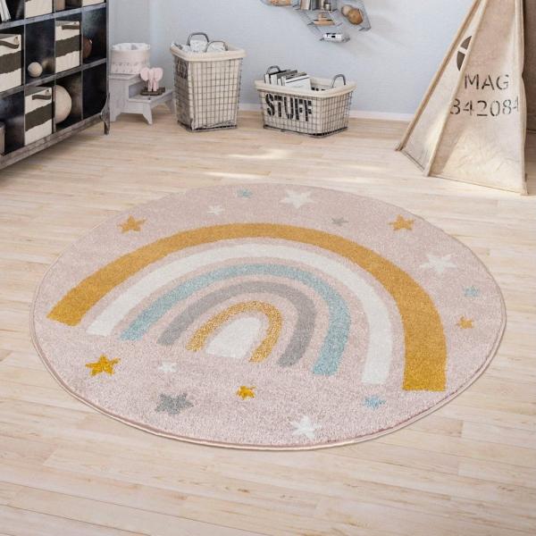 Jimri Kinderteppich DOTS l Pünktchen Gepunktet l Öko-Tex Siegel | Farbe: Beige Blau Rosa | Kinderzimmer/Jugendzimmer (Pink, 80 x 150 cm)