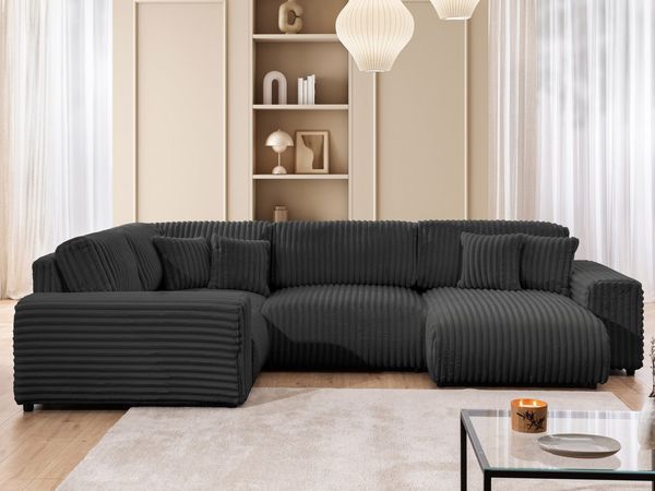 S-Style Möbel Wohnlandschaft Mollis im XXL-Format aus Plüschcord mit hohem Sitzkomfort