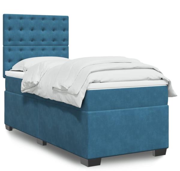 vidaXL Boxspringbett mit Matratze Blau 90x190 cm Samt 3293102