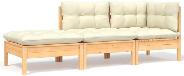 vidaXL 3-tlg. Garten-Lounge-Set mit Kissen in Creme Massivholz Kiefer 806664