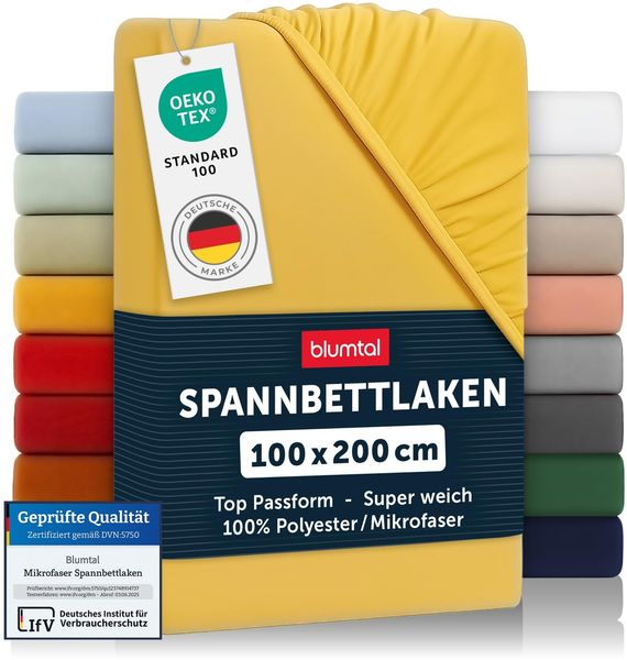 Blumtal® Spannbettlaken 100x200 - Microfaser Spannbetttuch - Spannleintuch - Leintuch - Bettbezug - Spicy Mustard Gelb