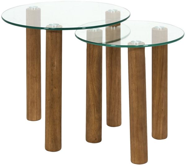 HOME DECO FACTORY, HD0554, Runder Satztisch aus gehärtetem Glas, modernes und Elegantes Design, ideal zur Raumoptimierung, pflegeleicht, Maße 50x50 cm, braune Farbe