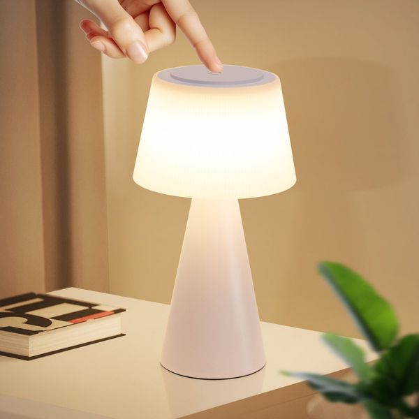 ZMH Beistelltischlampe, kabellos, Nachttischlampe, 3600 mAh, wiederaufladbare Tischlampe über USB, LED-Akzentlampe, Touch-Tischlampe, dimmbar, weiße Nachttischlampe