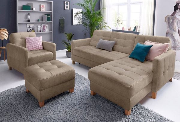 exxpo - sofa fashion Ecksofa Elio, kompakt, bequem & zeitloses Design, Breite 217cm, L-Form, wahlweise mit Bettfunktion
