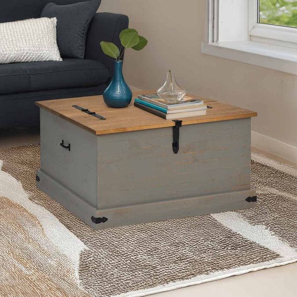 vidaXL Truhe HALDEN Grau 91x91x47 cm Massivholz Kiefer 4018407