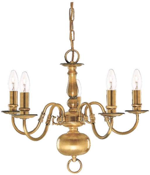 Flemish, 5Flammige Deckenleuchte, Antik Messing plattiert