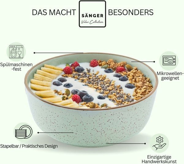 SÄNGER Schalen Set Rio Minze - 6 teilig aus Steingut Bild 4