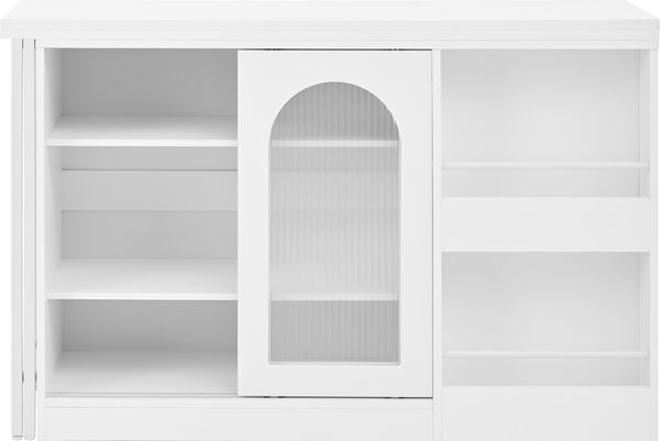 Bartisch ausziehbar B 121,5 x T 40 x H 76,7 cm, 360° drehbar, mit Stauraum und geriffeltem Glasschiebetür-Design Bild 6