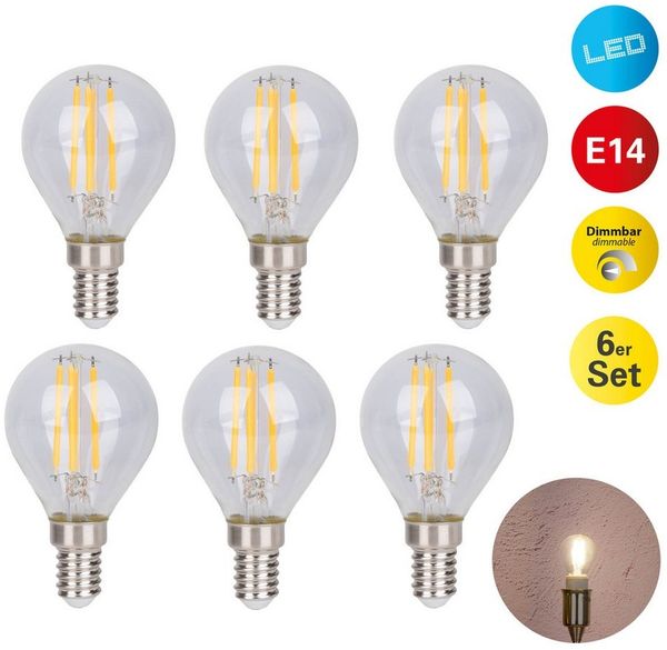 näve LED-Leuchtmittel Daffy, E14, 6 St, Warmweiß, 6er Set, LED in warmweiß, E14, dimmbar, Farbe klar, D: 4,5cm, H: 8cm