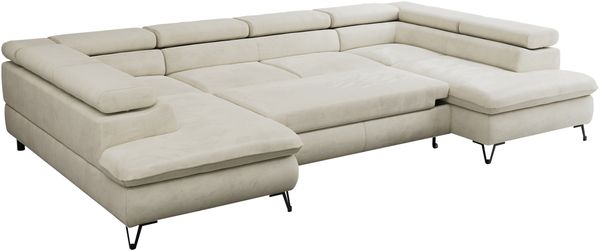 Mks Möbel 'Peter U' Wohnlandschaft mit Bettkasten, Bettfunktion & einstellbaren Kopfstützen, Beige, Velours Bild 5