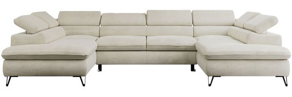 Mks Möbel 'Peter U' Wohnlandschaft mit Bettkasten, Bettfunktion & einstellbaren Kopfstützen, Beige, Velours Bild 7