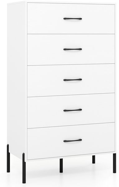 5-Schubladen-Kommode moderner hoher Schubladenschrank mit Metallbeinen Weiß