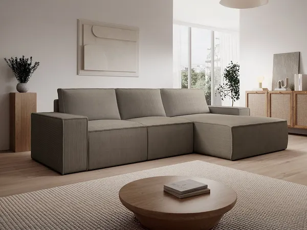 Vente-unique - AMELIA Sofa SamtStoff Schokoladenbraun - B 167 cm x H 85 cm x L 297 cm