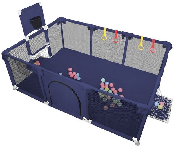 JEOBEST Laufstall Baby Laufgitter - Große Sicherheitsspielplatz, 180 x 120 x 66 cm - mit Basketball-Netz 50 Ozeanbälle und 4 bunten Ringen