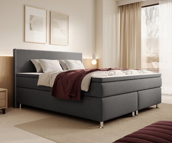 inter Boxspringbett Gent 140x200 cm 7-Zonen Taschenfederkern H3 Matratzen inkl. Topper (140x200 cm, Anthrazit), inkl. 7 Zonen Taschenfederkernmatratzen, inkl. Topper