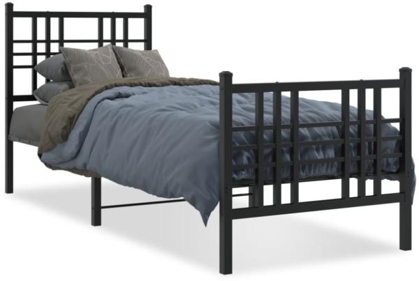 vidaXL Bettgestell mit Kopf- und Fußteil Metall Schwarz 75x190 cm 376332