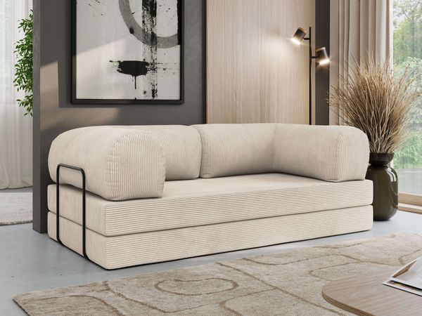 3-Sitzer Sofa ORSETTO mit Schlaffunktion, Metallrahmen, modernes Bettsofa mit HR- und T30-Schaum - Creme Cord