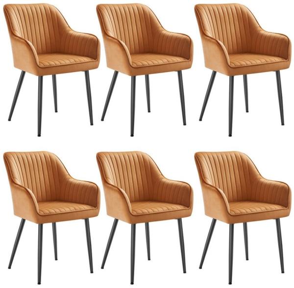 Songmics Esszimmerstuhl mit Armlehnen, 6er Set, Samt, 62,5 x 60 x 85 cm, Karamellbraun