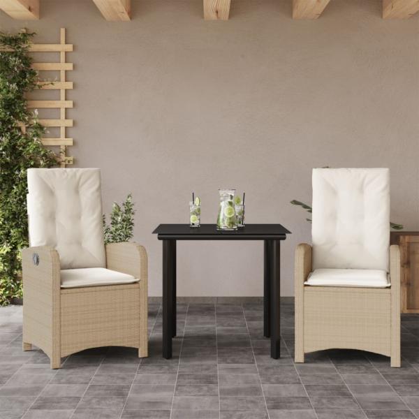 vidaXL 3-tlg. Garten-Essgruppe mit Kissen Beige Poly Rattan 3212380