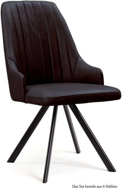 Esszimmerstuhl drehbar (6er-Set) Devyn 52x91x60 Schwarz/Espresso