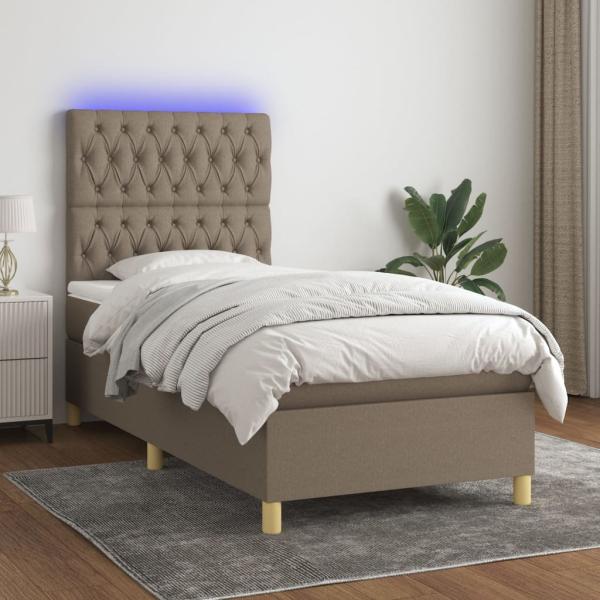 vidaXL Boxspringbett mit Matratze & LED Taupe 90x190 cm Stoff 3135641