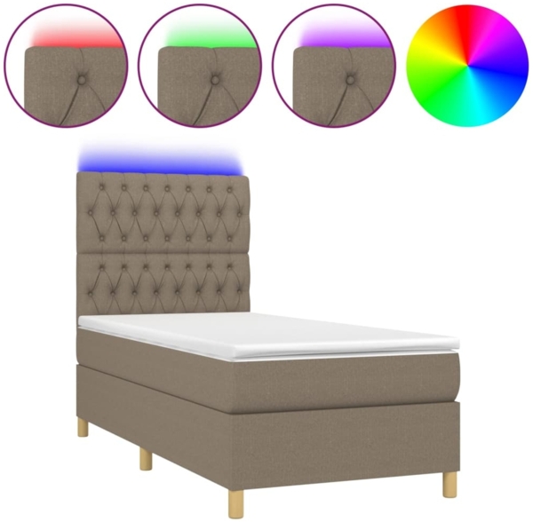 vidaXL Boxspringbett mit Matratze & LED Taupe 90x190 cm Stoff 3135641
