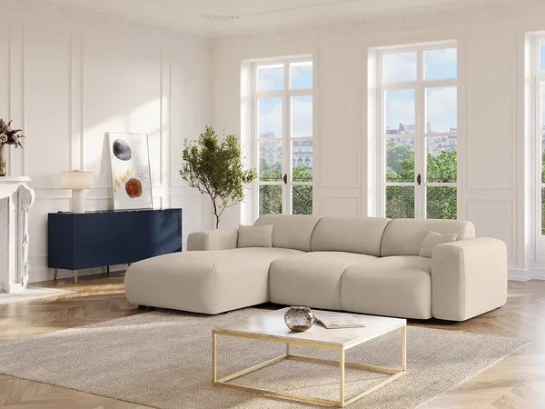 Vente-unique - POGNI Sofa Stoff Beige - B 180 cm x H 77 cm x L 283 cm