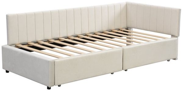 Furnishings Home Polsterbett Ausziehbett Daybett Tagesbett (1 tlg, Multifunktionsbett), Schlafsofa, Mit 2 Stauraum Schubladen, 90x200 cm, Lattenrost, Samt