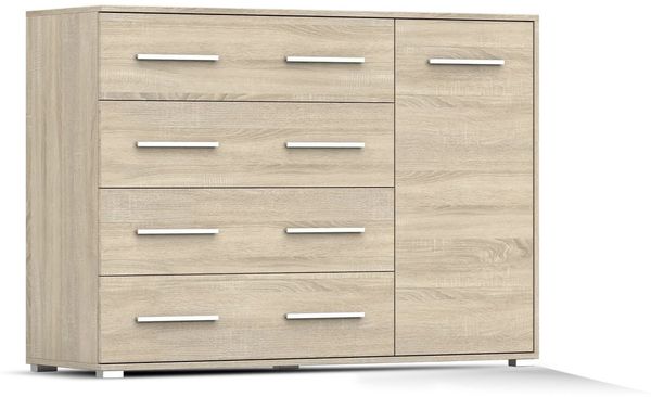 Deine Möbel 24 Kommode FAMI 02 135 cm breit Weiß Eiche Sonoma (Set, 1 St), Laminatplatte 16 mm