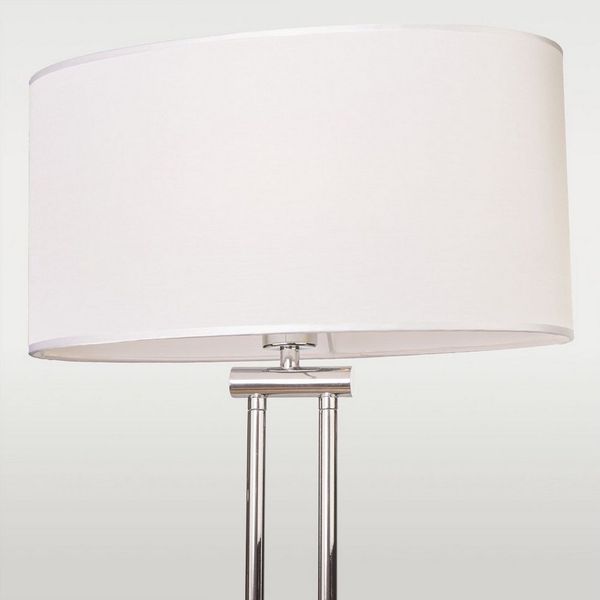 Licht-Erlebnisse Stehlampe LENIA, ohne Leuchtmittel, Metall Stoff 150 cm niedrig für E27 in Chrom Weiß blendarm Modern