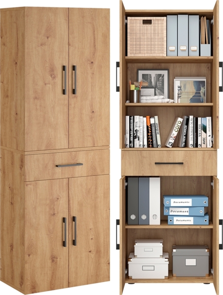 Bellamio 'Apol' Mehrzweckschrank, Eichenoptik, 176x33x60 cm, Aktenschrank mit Schublade und 5 Ablagefächern