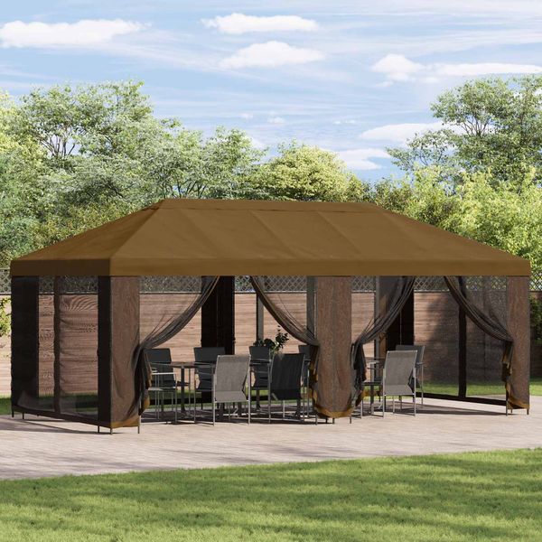vidaXL Pavillon mit Seitenwänden 6 x 3 m Taupe Polyester und Stahl 190 3376024